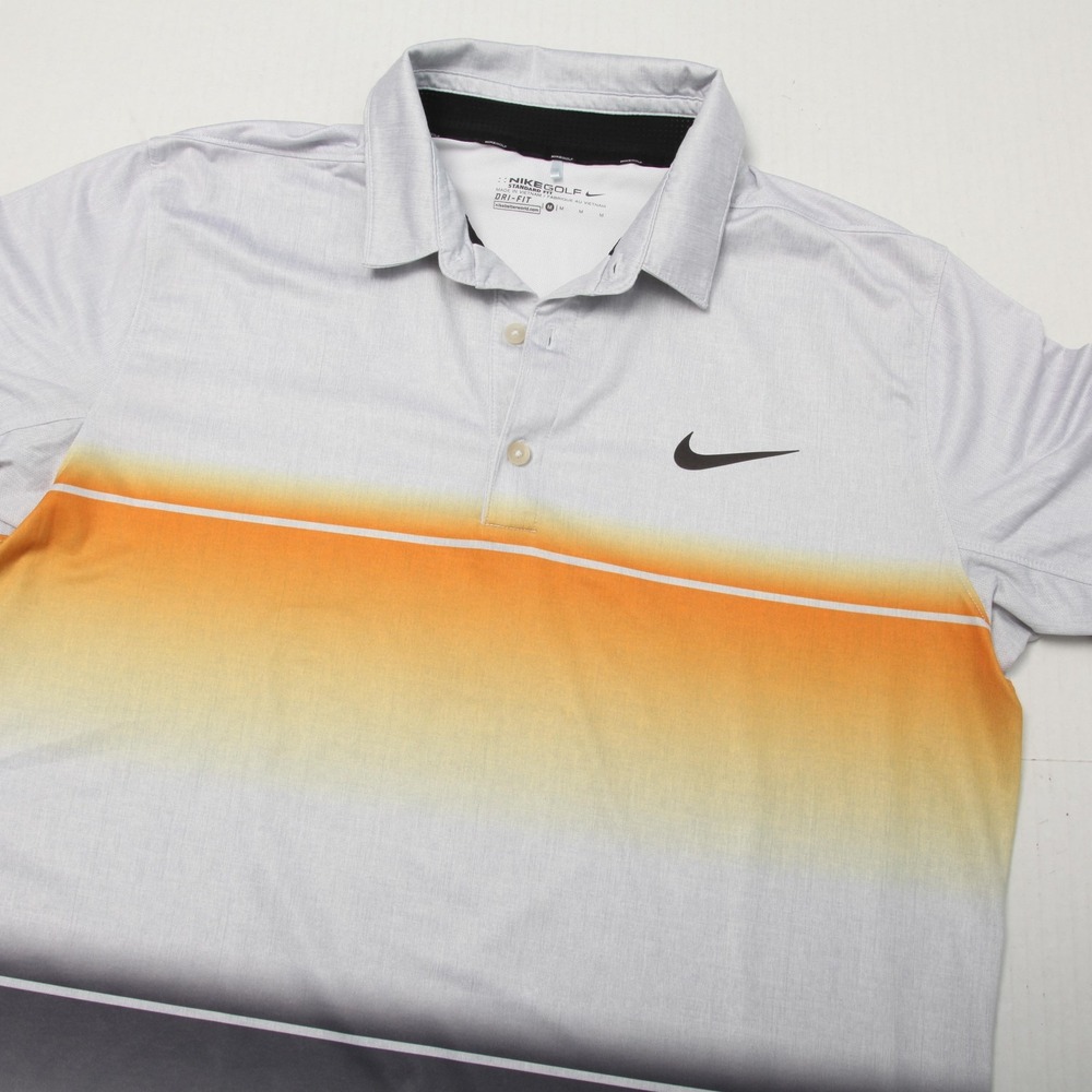 Nike Golf Polo Shirt Mens M Gray Orange Mobility Stripe Dri-Fit Edgewood Tahoe